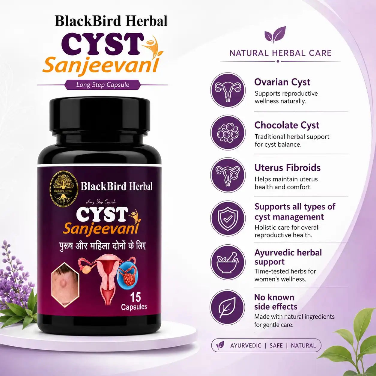 BlackBird Herbal CYST Sanjeevani – Ayurvedic PCOS & Hormonal Wellness Capsules